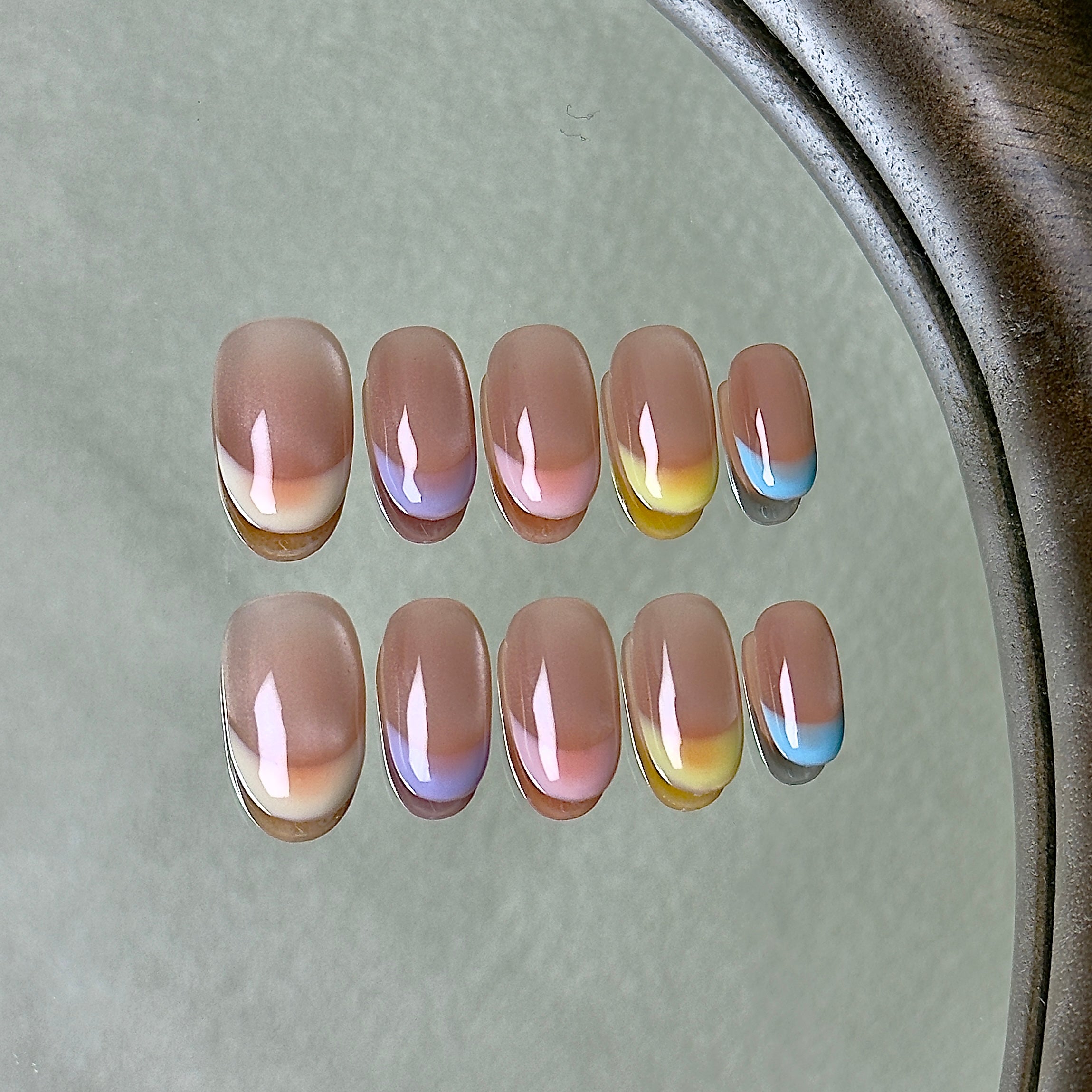 Aquarelle press-on nail set displayed flat